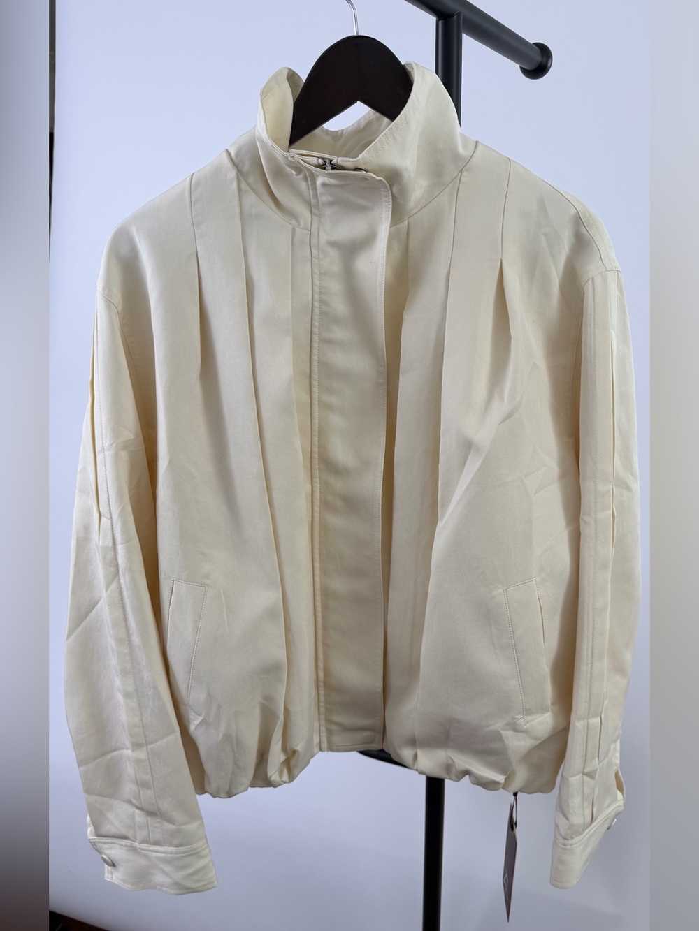Women's Cream Stand Collar Bomber Jacket